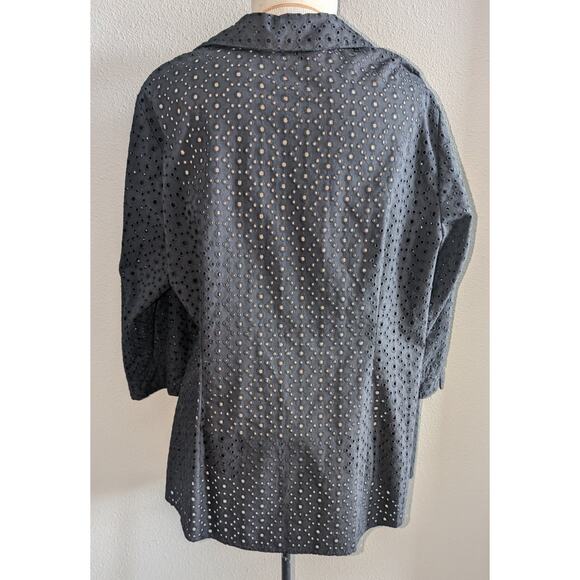 Womens Allison Daley Cotton Blend Embroidered Eyelet Button Up Blouse Black 16W - Picture 2 of 4